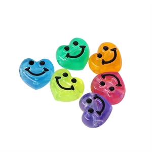 Perline a cuore con faccina sorridente in acrilico colorato per creazione gioielli fai da te
