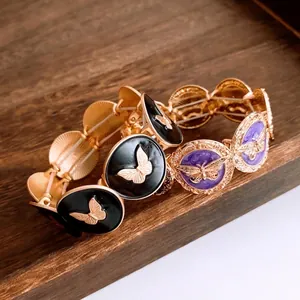 Alloy Enamel Butterfly Bracelet Vintage Palace Style Elastic Geometric Jewelry For Women French Retro Elegant Accessory