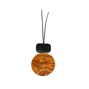 Minimalist black and amber marble resin geometric pendant necklace with black cord strap