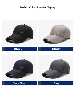Detail view of cotton baseball caps in black, khaki, navy and grey with Spirit embroidery