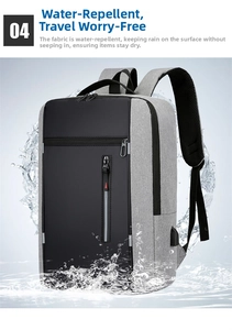 Waterbestendig materiaal van zakelijke laptoprugzak met opspattend water effect