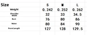 Detailed size chart for women's long hollow knit vest dress showing S M L measurements