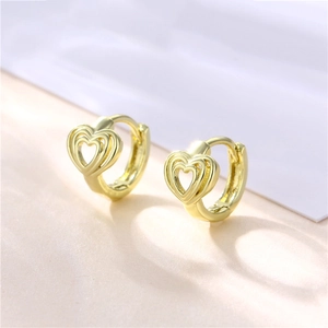 Hollow Heart Hoop Earrings 18K Gold Plated Copper With 925 Sterling Silver Earring Post Jewelry For Women