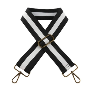 Classic black and white striped 5cm wide replacement shoulder strap with bronze metal hooks