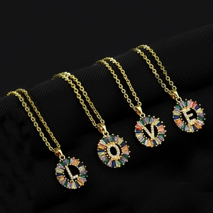 Rainbow cubic zirconia 26 alphabet letter pendants on gold necklaces with LOVE design