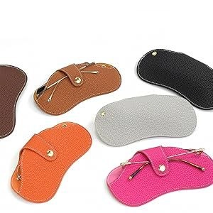 Litchi pattern faux leather eyewear pouches with metal snaps in assorted colors