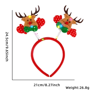 Serre-tête renne de Noël LED lumineux avec dimensions 24,5cm de haut et 21cm de large