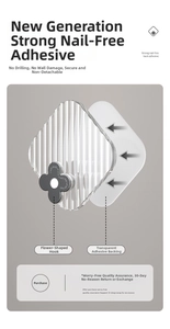 Detail of flower shaped self-adhesive wall hook with strong clear backing for bathroom