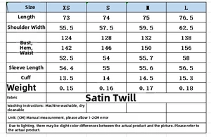 Size chart for women's striped shirt and pants set with detailed garment measurements