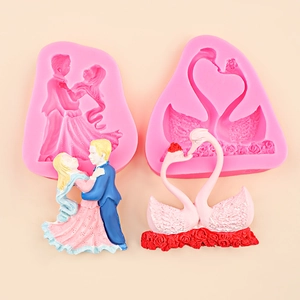 Moule en silicone pour décoration de gâteau couple romantique et cygnes en relief