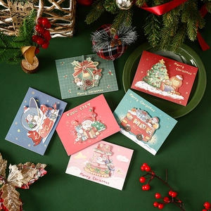 3D Pop Up Christmas Greeting Cards Santa Snowman Tree Illustration Gold Stamping Holiday Gift Message Card