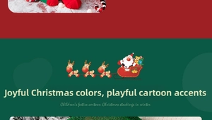 Detail of Christmas kids cotton socks with festive cartoon Santa and reindeer illustrations