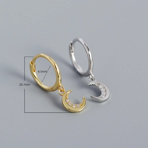Elegant s925 silver moon earrings with zircon pavé in gold and silver finishes