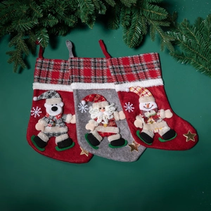Set of 3 Christmas stockings with 3D polar bear, Santa Claus and snowman patterns