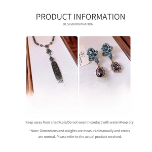 Detailed macro view of vintage bronze jewelry set with crystal tassels and geometric shapes