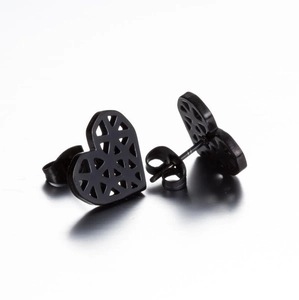 Fashionable black heart-shaped hollow geometric earrings made of stainless steel