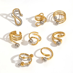 Irregular geometric stainless steel rings in two-tone gold and silver minimalist set