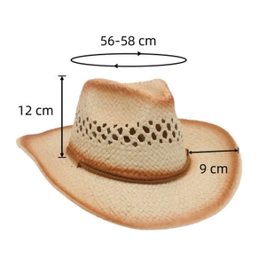 Detailed dimensions of the hollow straw cowboy hat with 9cm brim and 12cm height