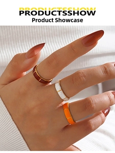 Three-piece stackable bamboo style gold rings with colorful drip oil enamel finish