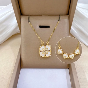 Collier Trèfle Cœur Pliable Acier Inoxydable Cuivre Zircon Coquille Bijoux Élégants Femmes