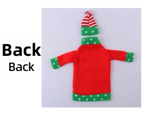 Detailed back view of a red Christmas wine bottle sweater with striped decorative cap