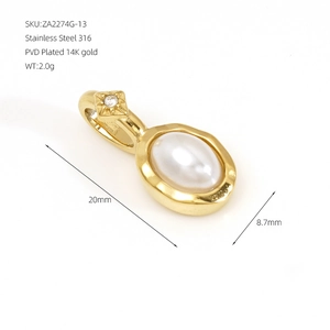 Oval 14K gold plated stainless steel pearl pendant necklace charm for women DIY jewelry