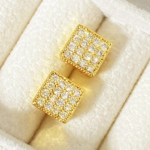 Luxurious gold square stud earrings with micro-paved cubic zirconia stones