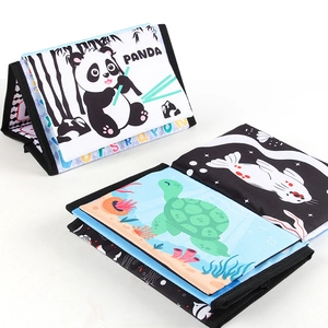 Foldable baby cloth book set featuring high-contrast animals like pandas for sensory play