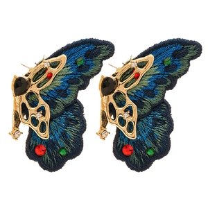 Boucles d'oreilles papillon vintage avec broderie et strass sur monture dorée