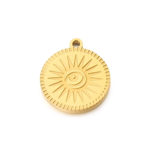 18K gold plated stainless steel sun and evil eye pendant charm for DIY jewelry making