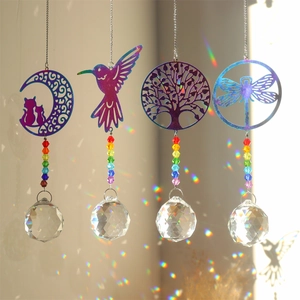 Crystal Suncatcher Hanging Ornament K9 Crystal Ball Rainbow Metal Hummingbird Butterfly Tree Of Life Prism Rainbow Maker