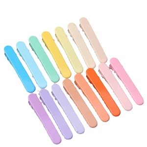Set of 12 gradient candy colored seamless duckbill hair clips for girls in vibrant macaron tones