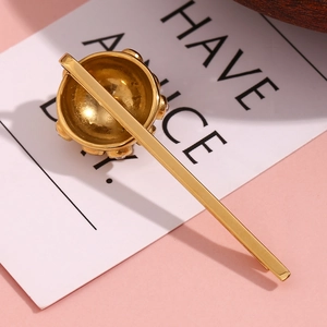 18K gold plated stainless steel hair clip with dome texture and white rhinestones