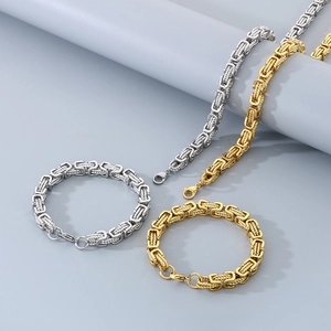 Detail of Byzantine chain link texture in gold and silver stainless steel finishes