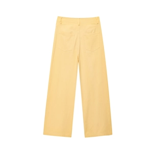 Pantalon large décontracté pour femme en jaune clair avec taille haute et poches