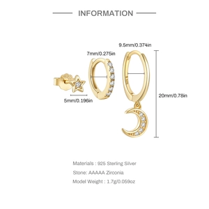 Detailed size specifications for 925 sterling silver evil eye and star earring set