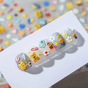 Adesivi per nail art 3D a rilievo con simpatici orsetti e cuori glitterati colorati