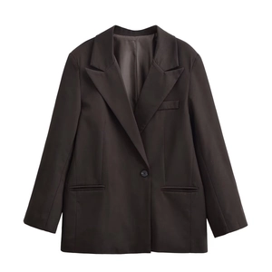 Damen Blazer Jacke Polyester Einreihig Revers Einfarbig Langarm Elegant Business Casual Oberbekleidung