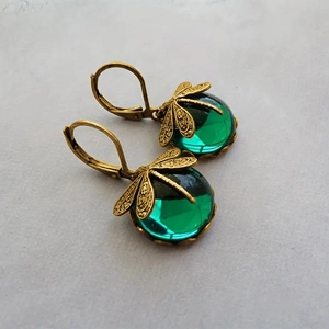 Vintage-Libellen-Ohrringe aus Bronze mit grünem Edelstein im Retro-Pastoralstil