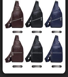 Mens woven chest bag collection featuring styles 7211 and 7212 in brown black and blue