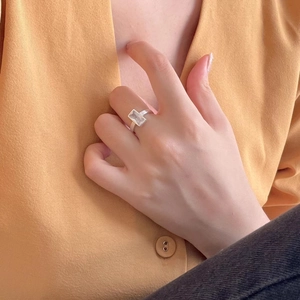 925 Sterling silver ring with rectangular zircon shown on model in vintage style