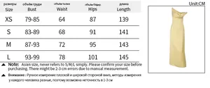 Tableau des tailles détaillé pour la robe longue en satin avec mesures buste et taille