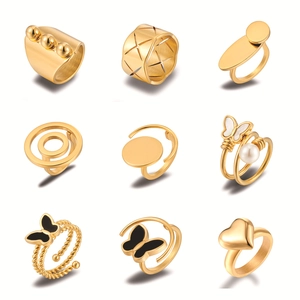 Titanium Steel Butterfly Heart Geometric Rings For Women INS Style Electroplated Non-Fading Artificial Pearl Rhinestone Rings Fashion Jewelry