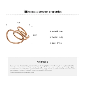 Detailed view of rose gold layered ear cuff made of iron with 3cm by 2cm dimensions