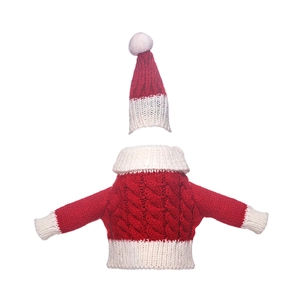 Red and white knitted Christmas mini sweater and hat set for wine bottle decoration