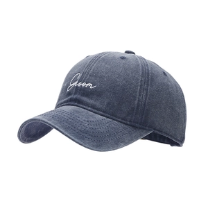 Vintage washed cotton baseball cap with Groom embroidery and curved brim in dark grey