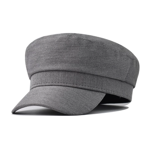 Classic grey solid color beret octagonal hat in durable cotton fabric on white background