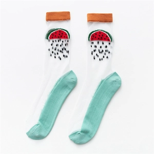 Women's Sweet Fruit Pattern Sheer Socks Summer Thin Breathable Crystal Silk Socks Watermelon Peach Printed Mid-Calf Socks