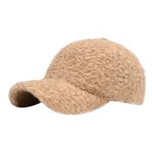 Winter faux shearling baseball cap in warm camel brown with soft fleece texture