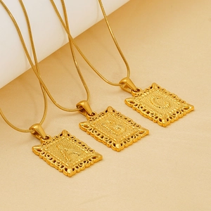 Stainless Steel Initial Letter Pendant Necklace Rectangular 18K Gold Plated Hollow Lace Snake Chain Retro Jewelry For Women
